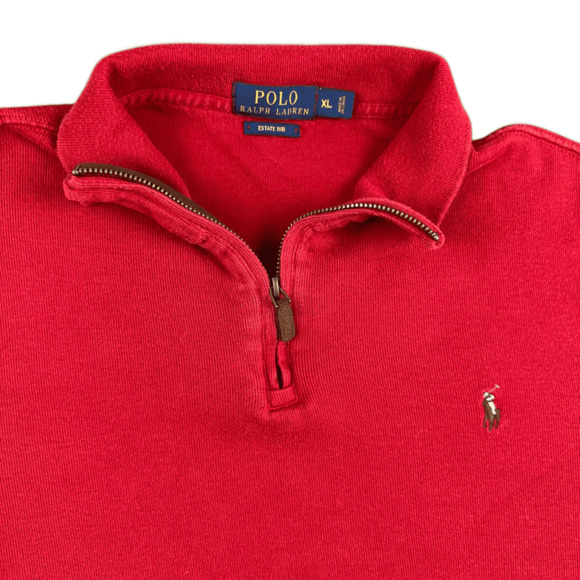 Ralph Lauren Sweater Adult EXTRA LARGE Red Polo Estate Rib Quarter Zip Pullover - Picture 2 of 5